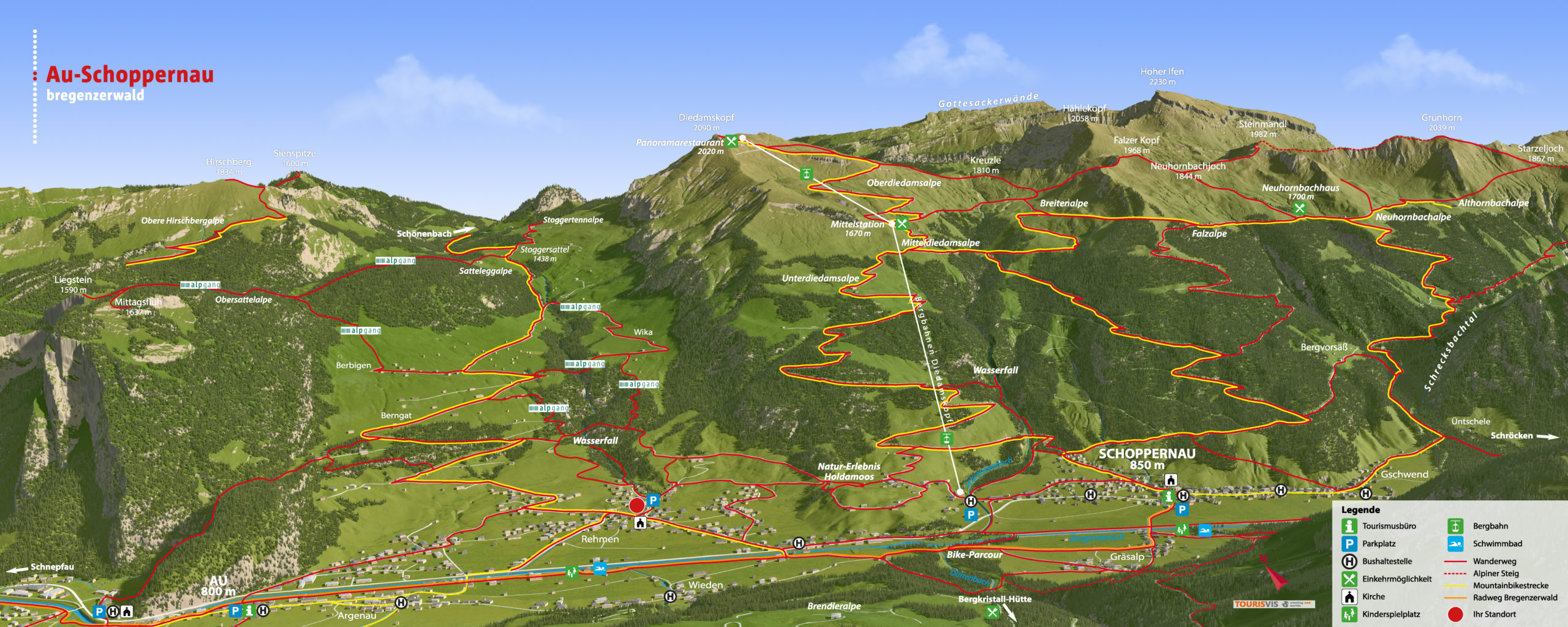 3D Panoramakarte - Wandern & Biken Au-Rehmen Vorarlberg