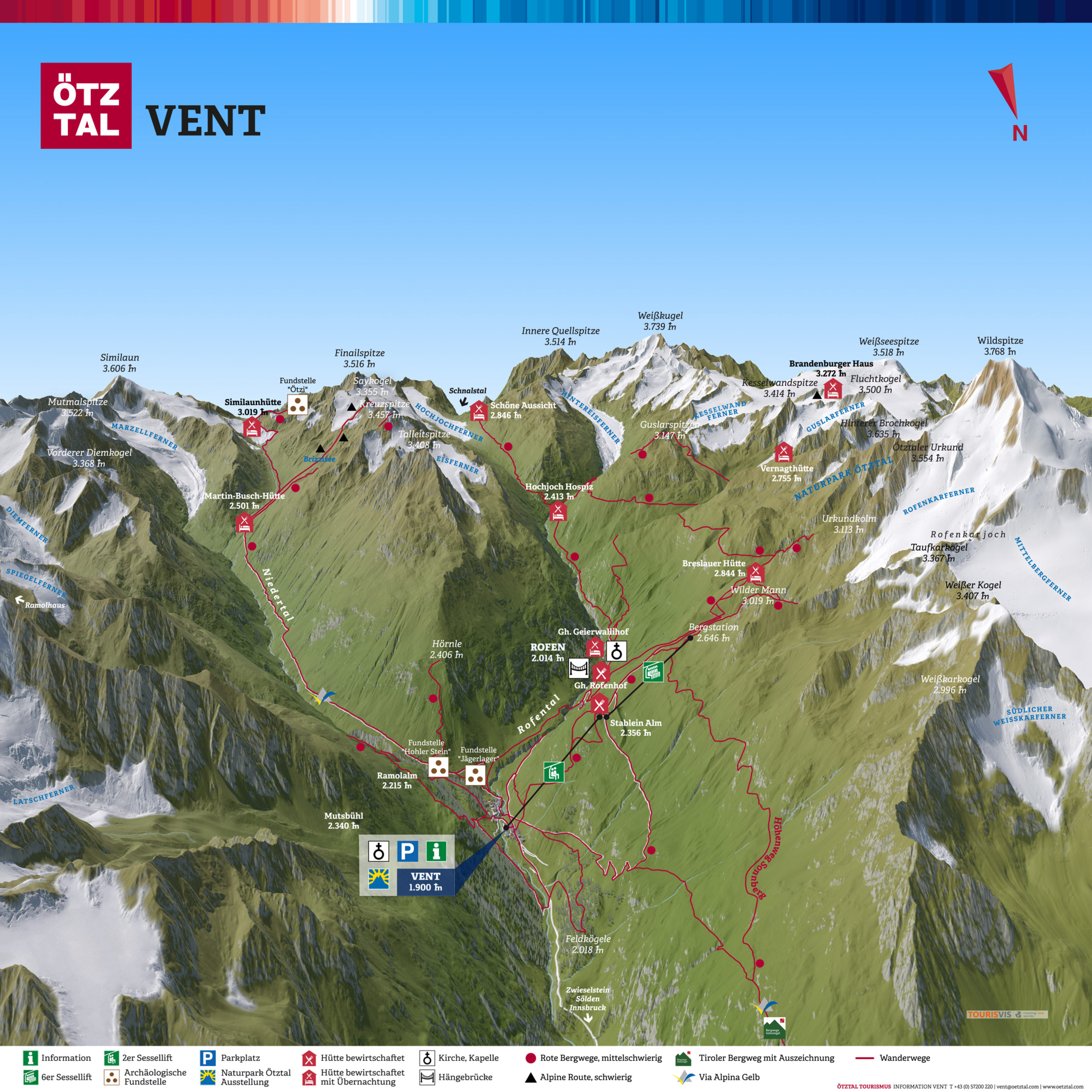 3D Panoramakarte Vent Ötztal - Wandern