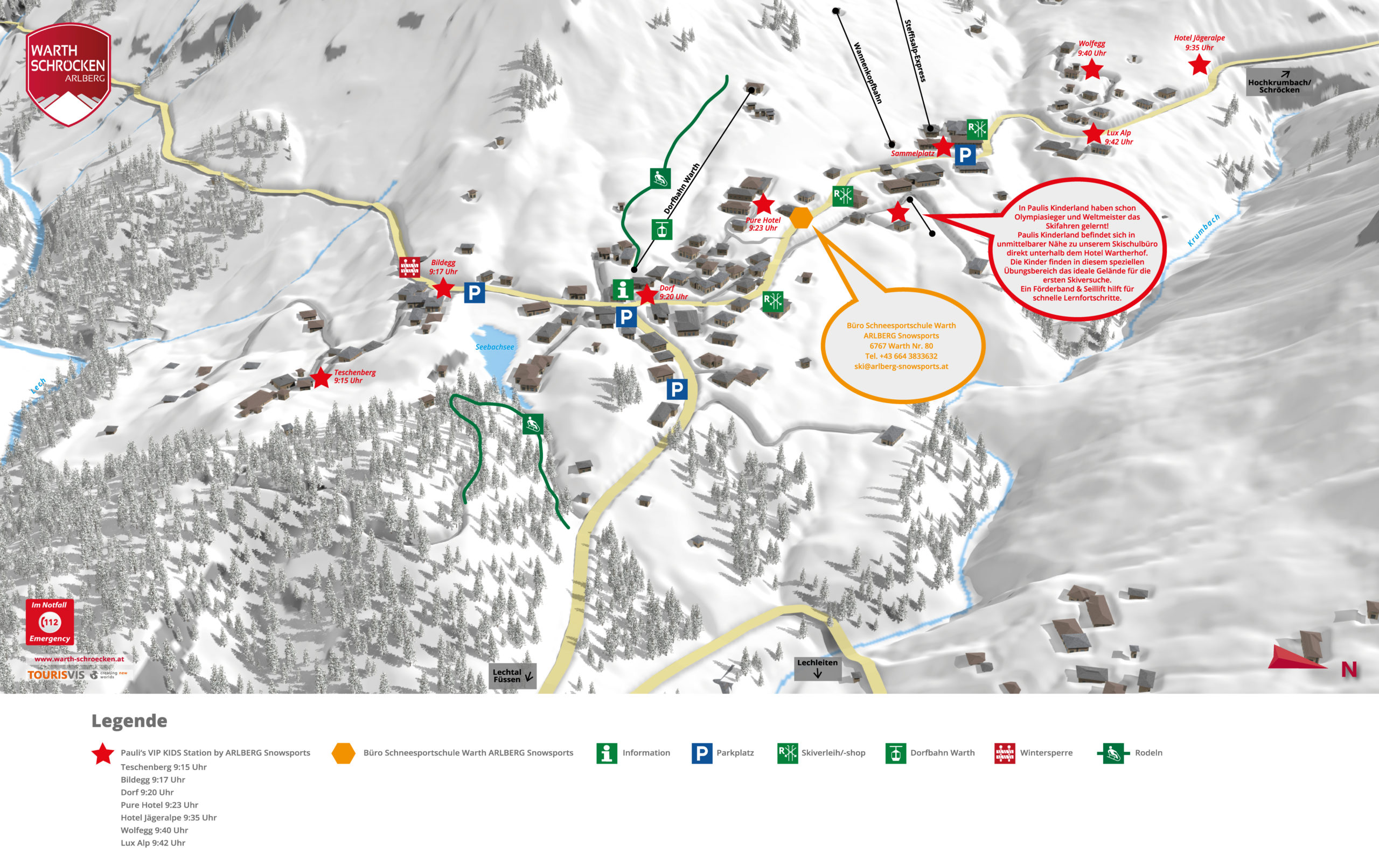 3D Panoramakarte - Winterpanorama - Skischule Warth