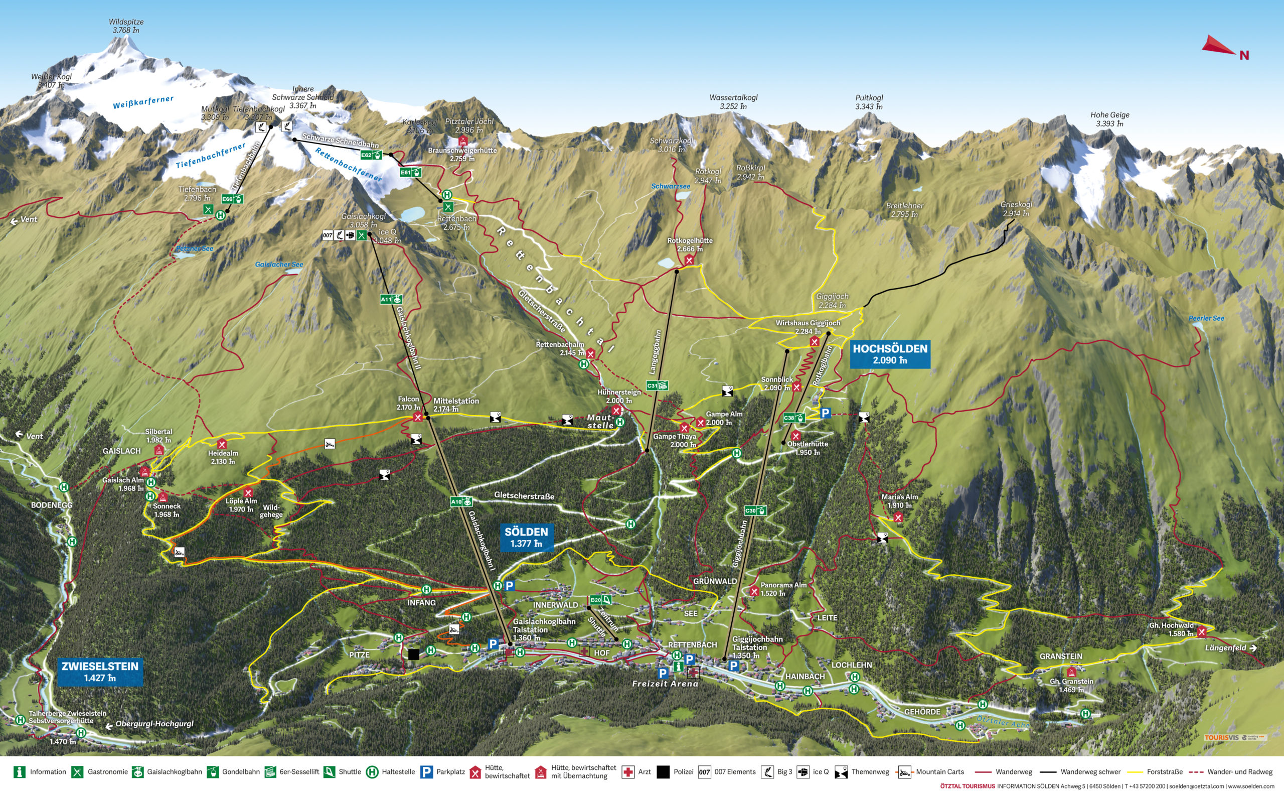 3D Panoramakarte Almzeit (pulsierende Seite) Sölden Ötztal - Wandern