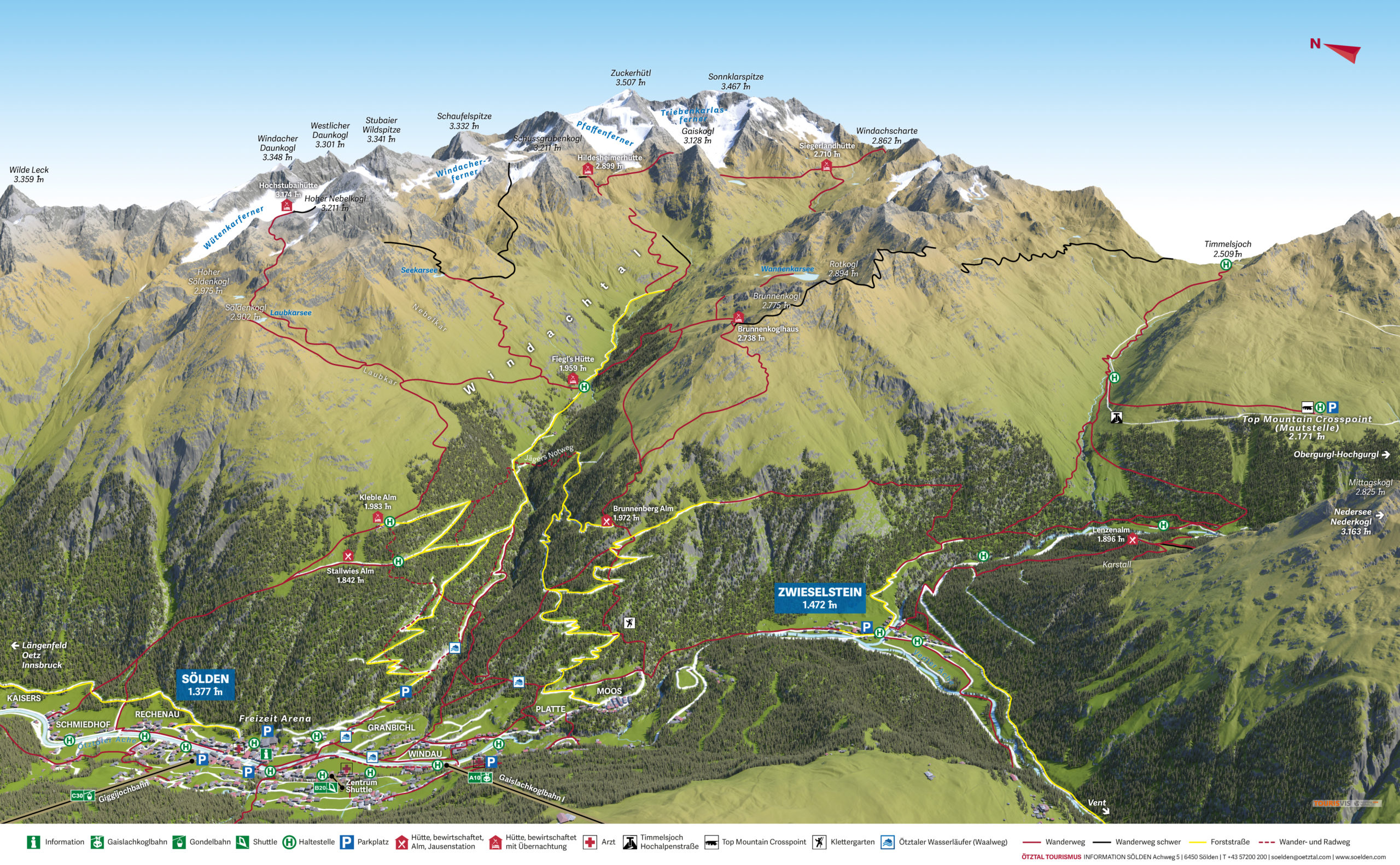 3D Panoramakarte Almzeit (stille Seite) Sölden Ötztal - Wandern