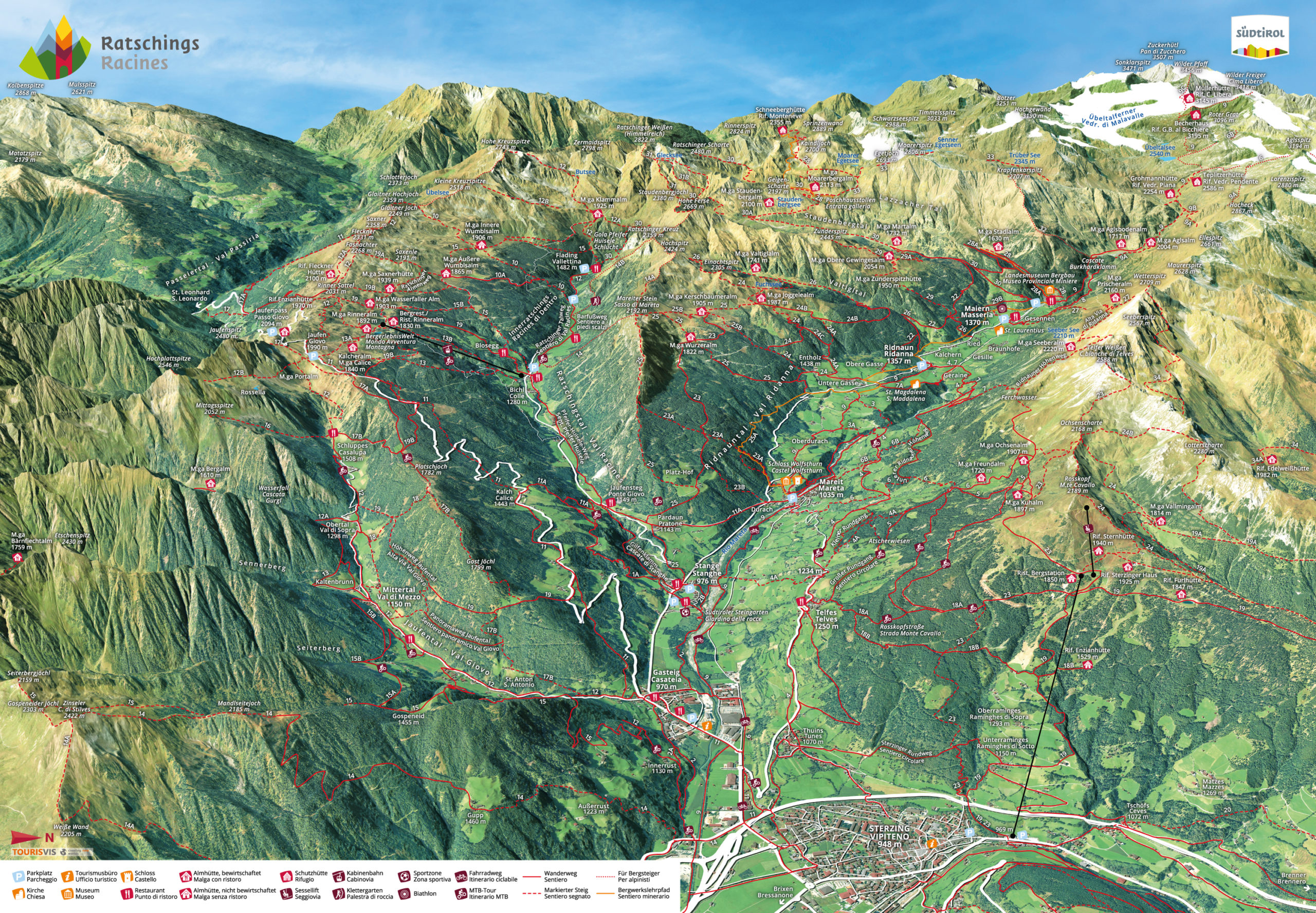 3D Panoramakarte Ratschings Südtirol Wandern