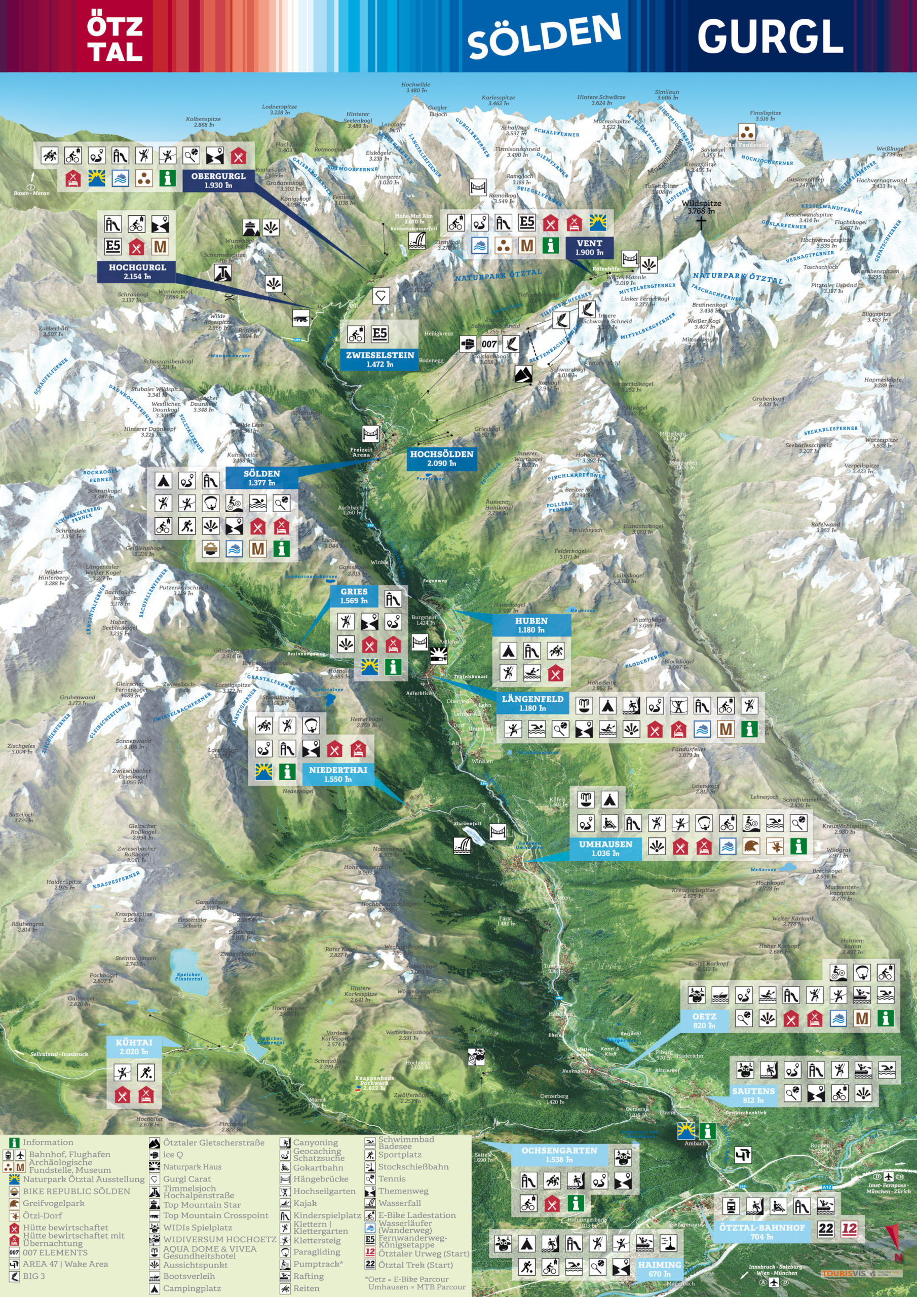 3D Panoramakarte Ötztal Tirol - Sommer