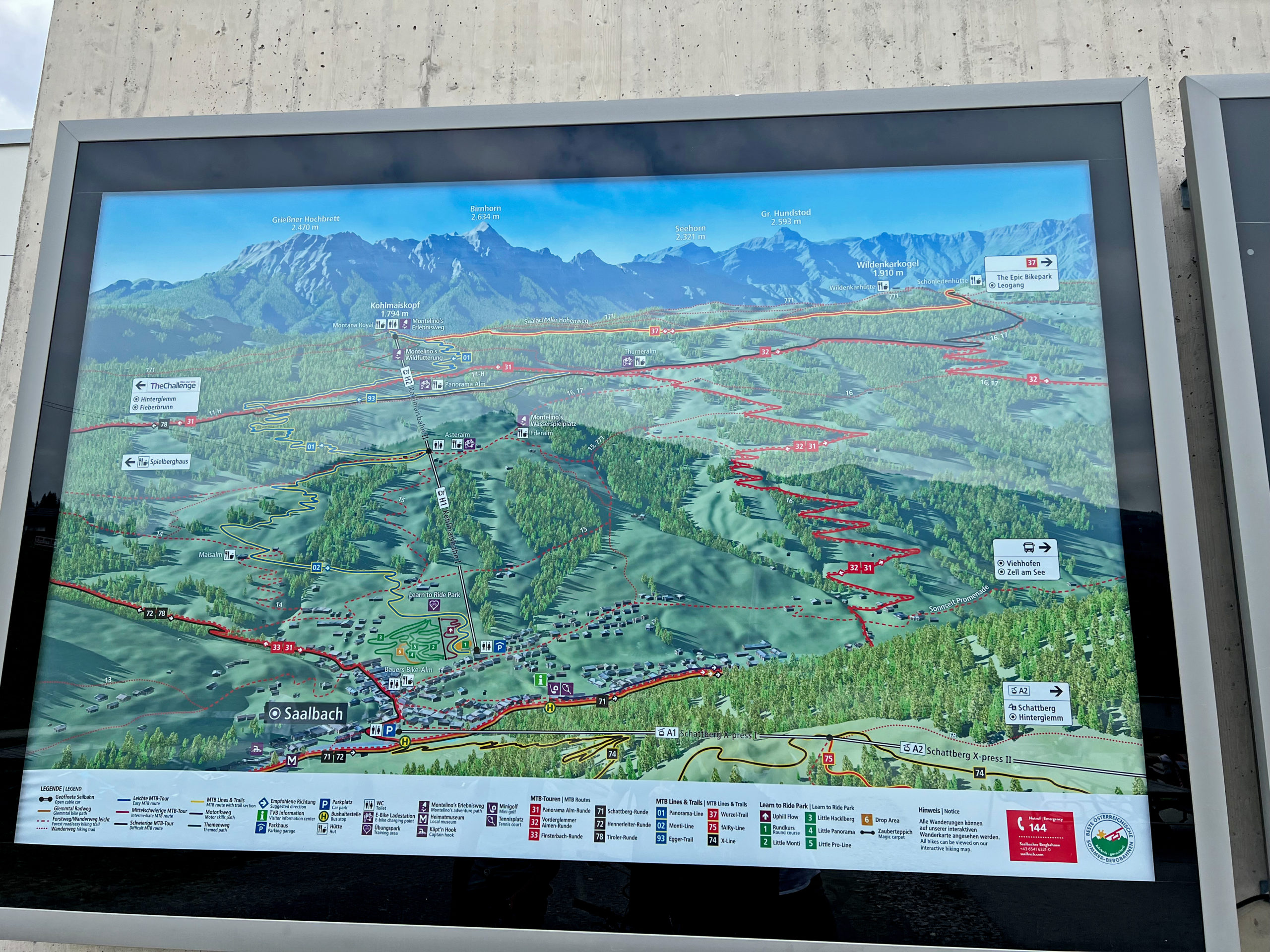 3D Panoramakarte - Panoramatafel Bergbahnen Saalbach-Hinterglemm - Sommerpanorama Kohlmaisbahn