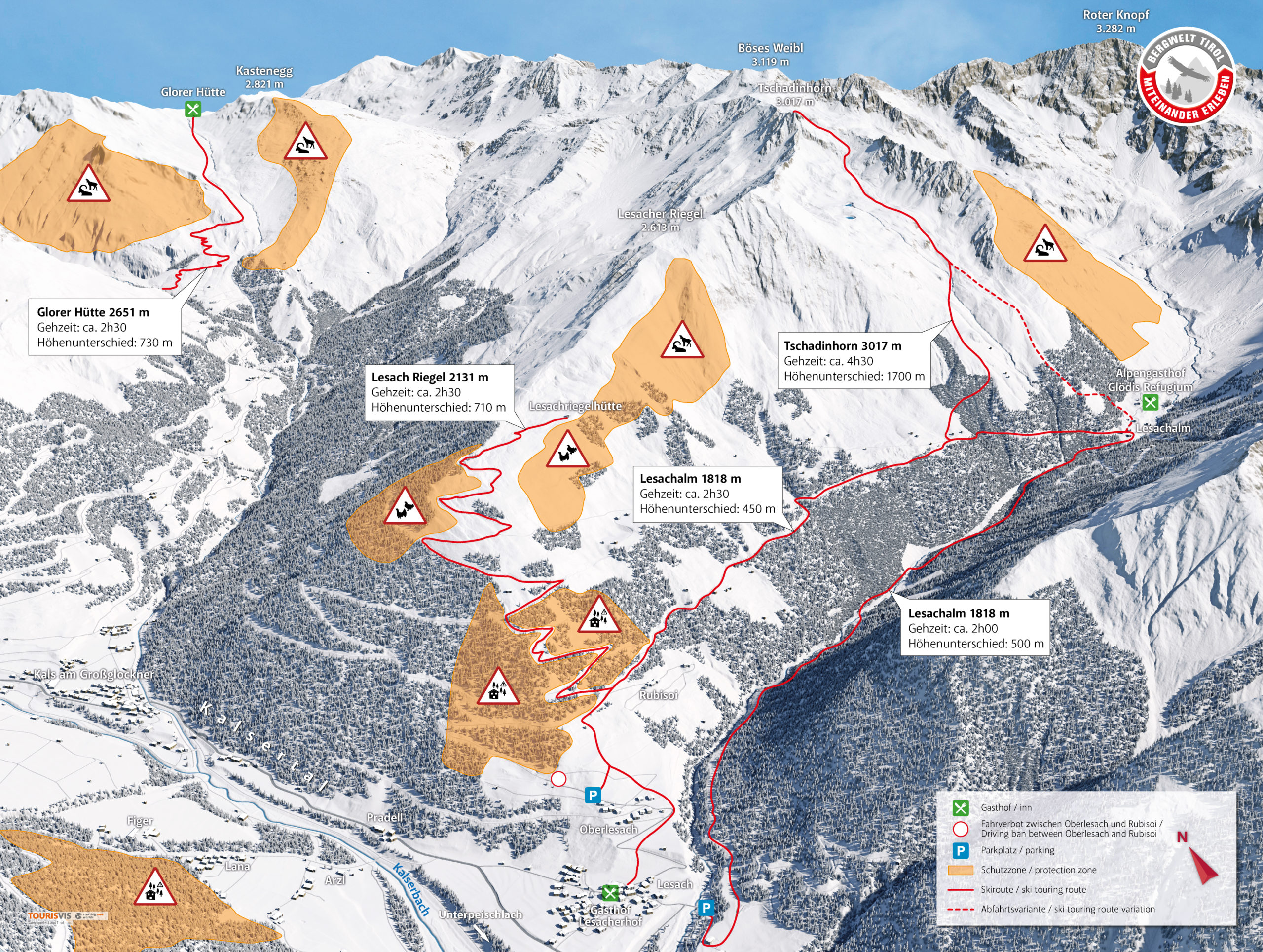 3D Panoramakarte - Skitourenlenkung Land Tirol - Lesachtal Rubisoi
