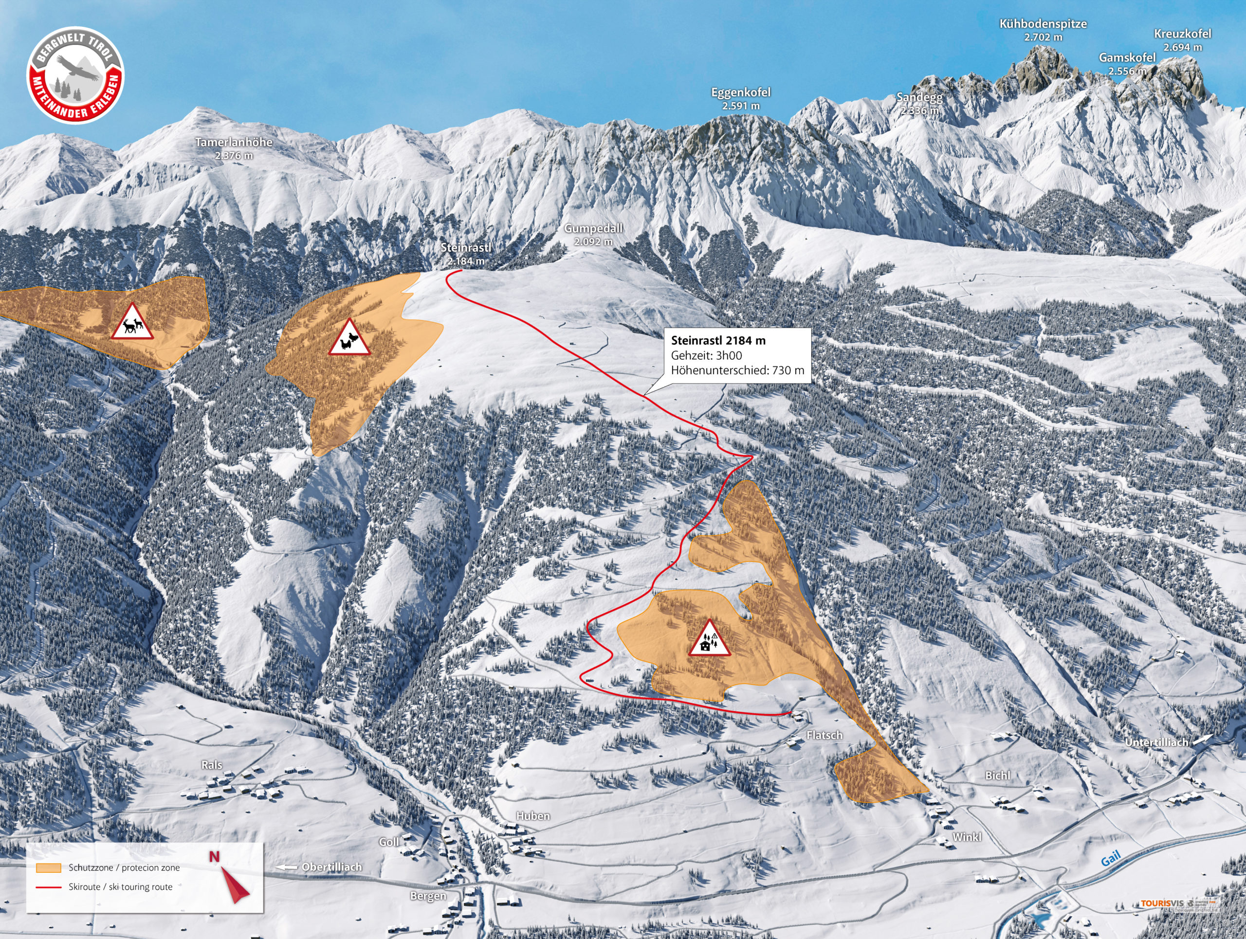 3D Panoramakarte - Skitourenlenkung Land Tirol - Obertilliach Steinrastl