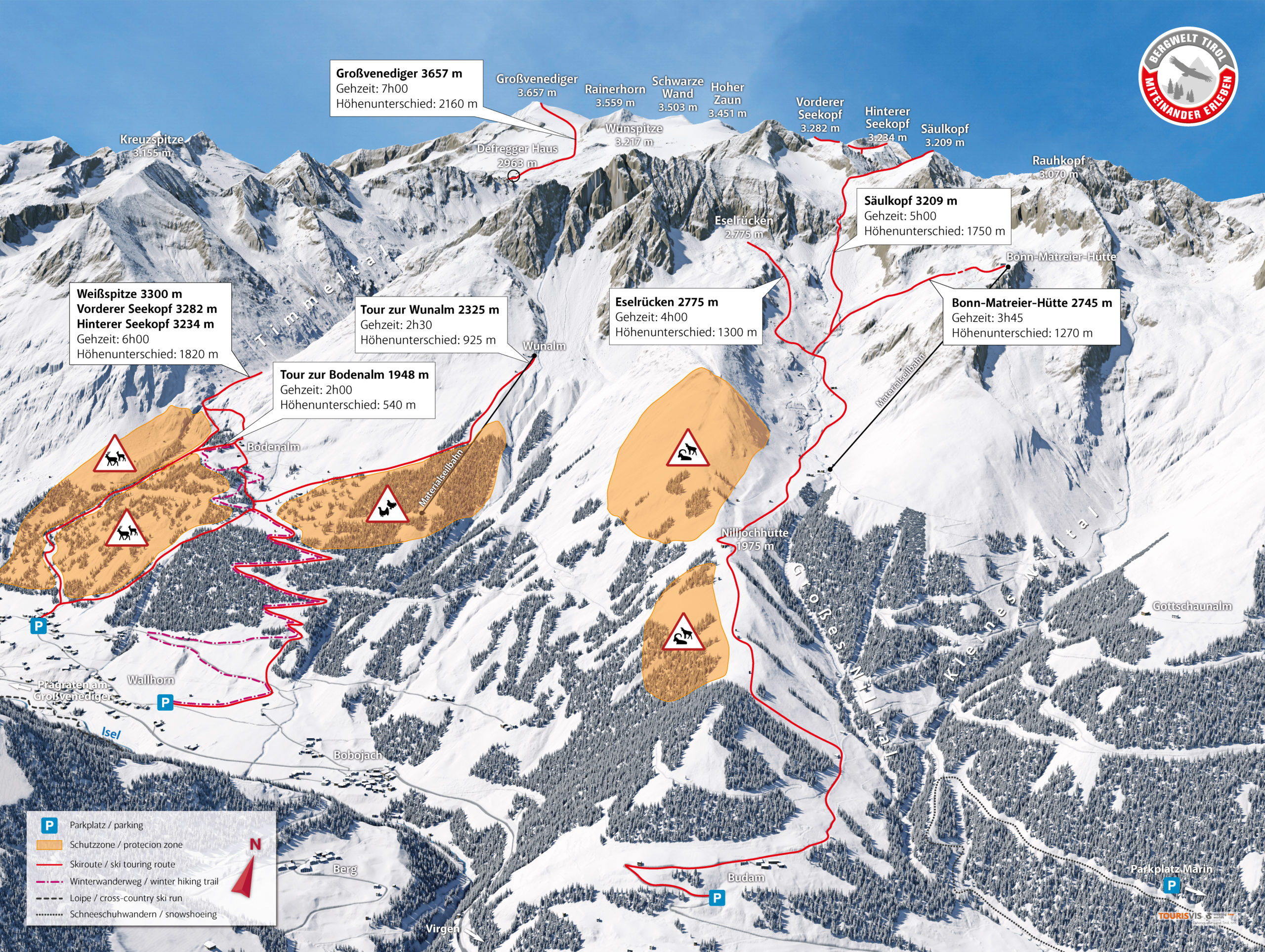 3D Panoramakarte - Skitourenlenkung Land Tirol - Virgental Budam