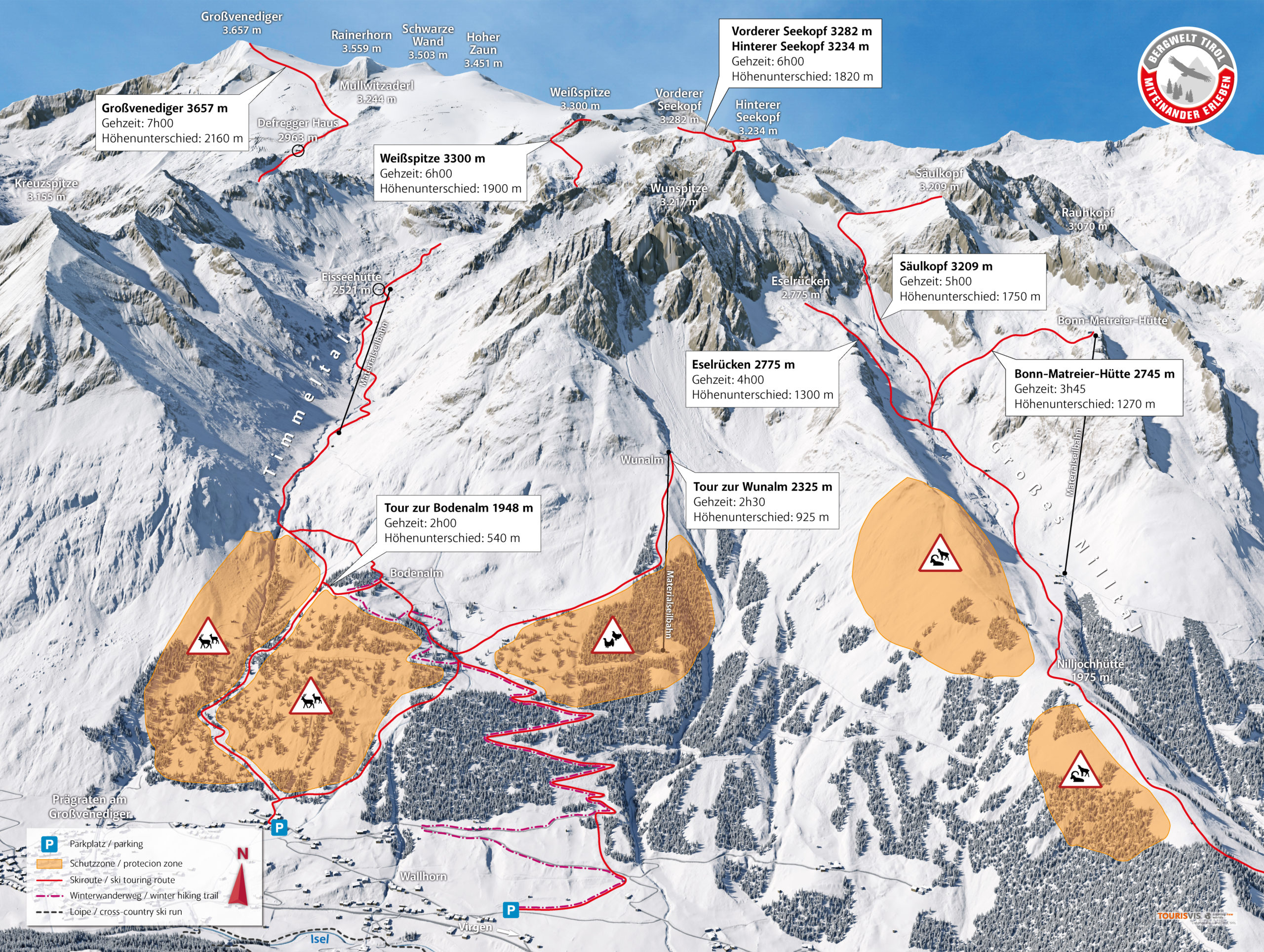 3D Panoramakarte - Skitourenlenkung Land Tirol - Virgental Wallhorn