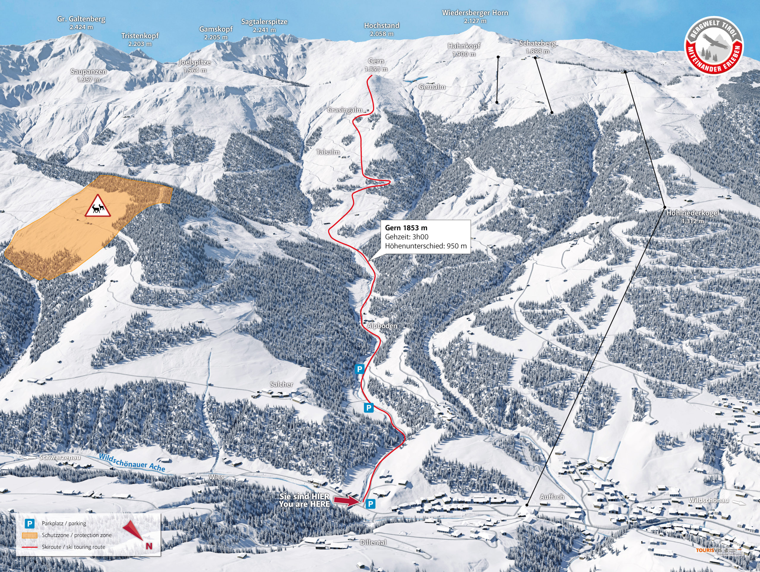 3D Panoramakarte - Skitourenlenkung Land Tirol - Wildschönau Gern
