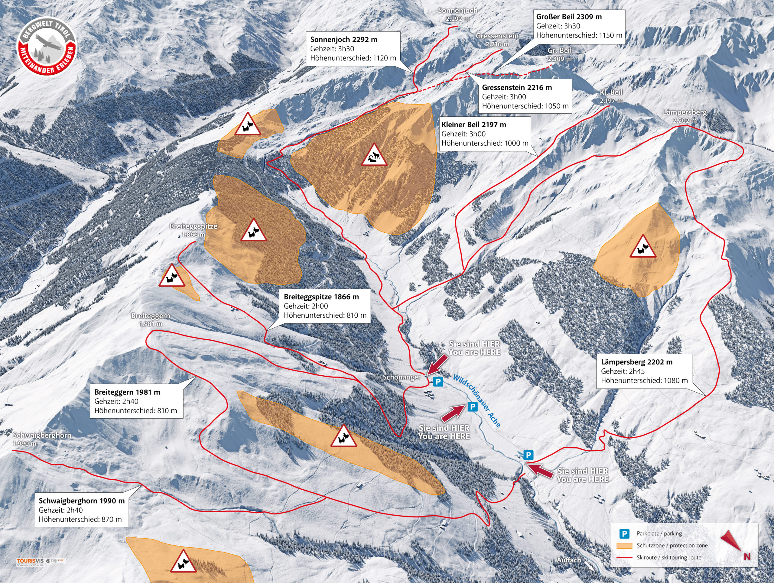 3D Panoramakarte - Skitourenlenkung Land Tirol - Wildschönau Schwaigberghorn-Lämpersberg