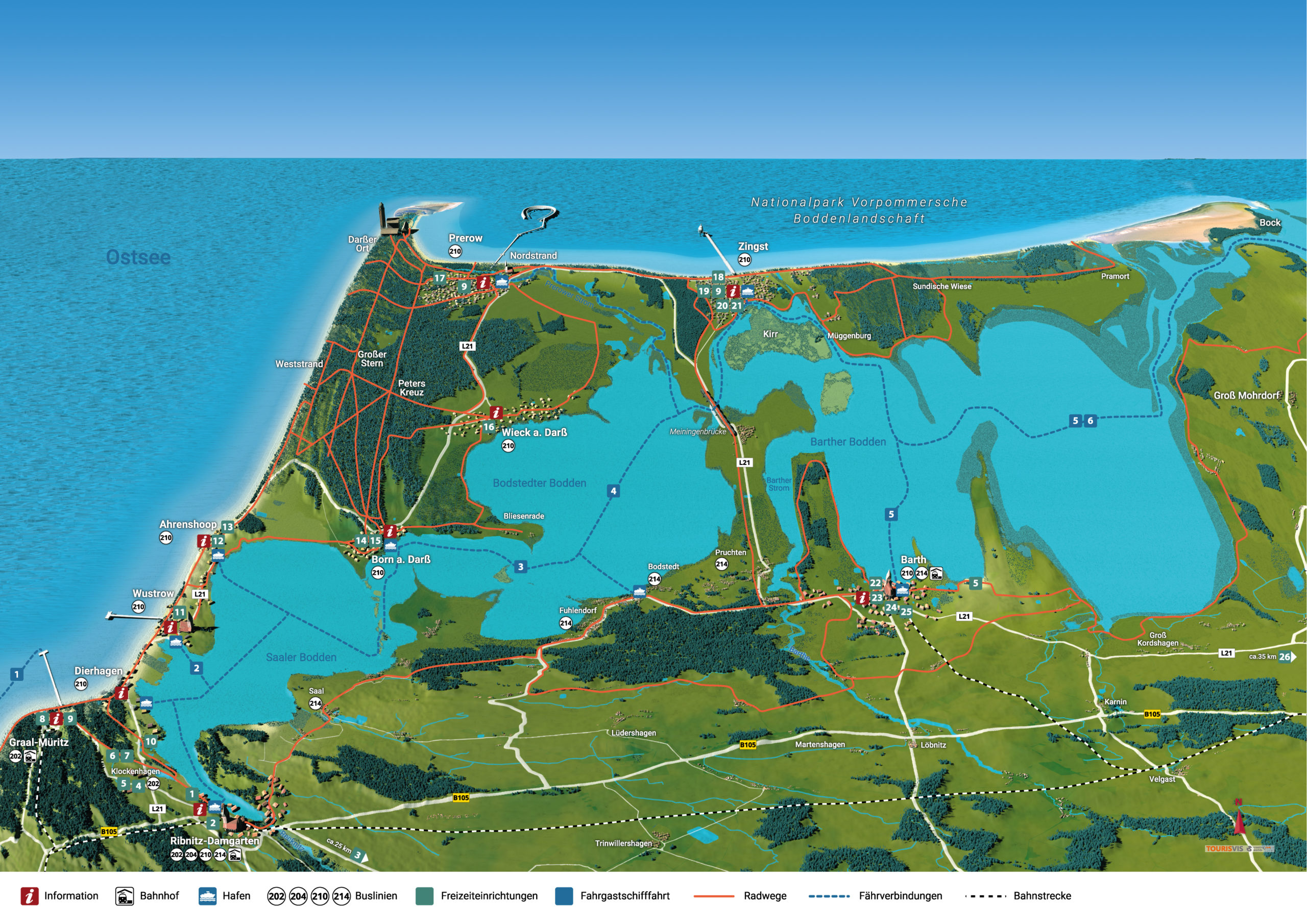 3D Panoramakarte Fischland-Darss-Zingst - Sommerpanorama Mecklenburg-Vorpommern Ostsee