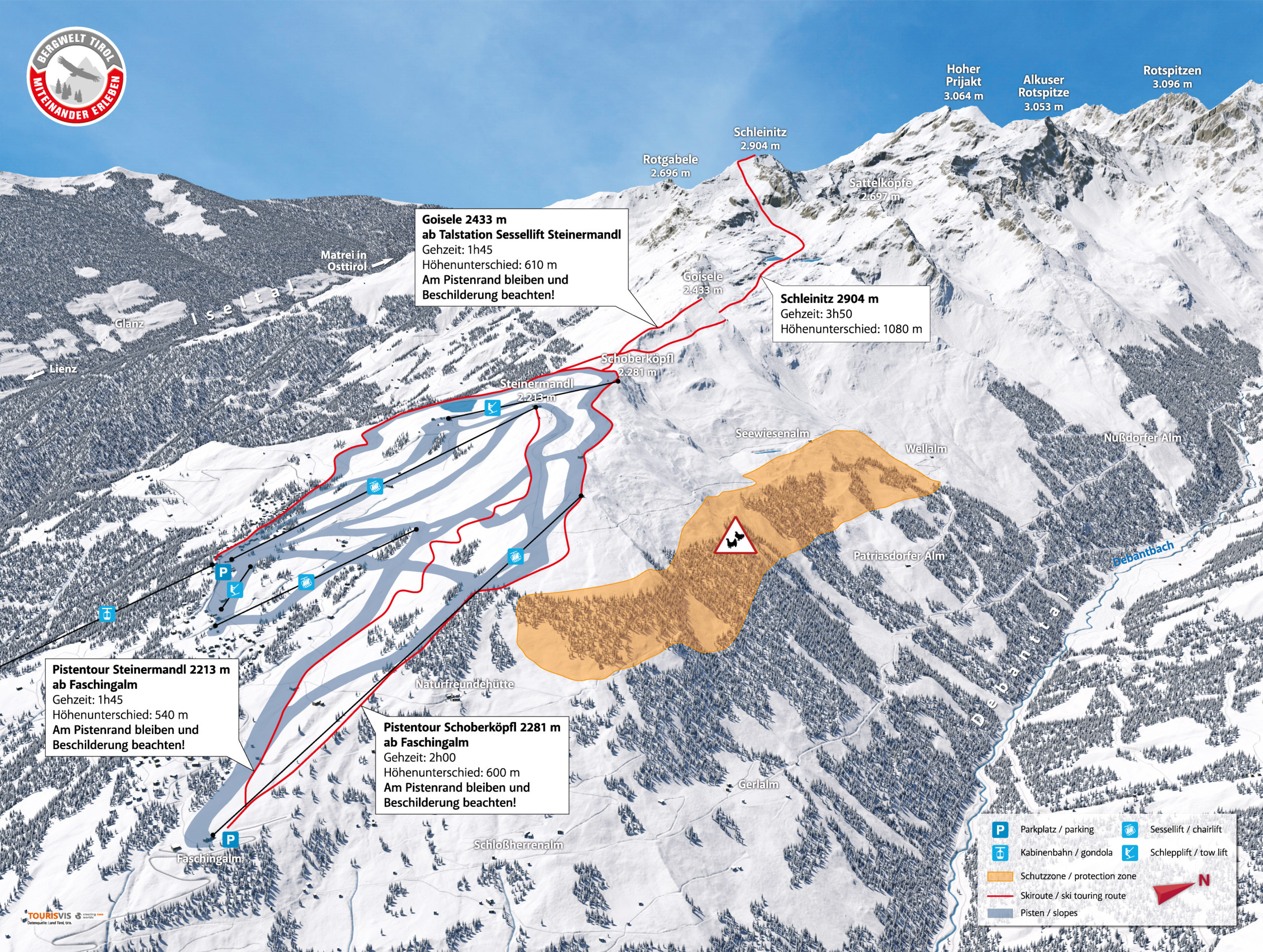 3D Panoramakarte - Skitourenlenkung Land Tirol - Debanttal Zettersfeld
