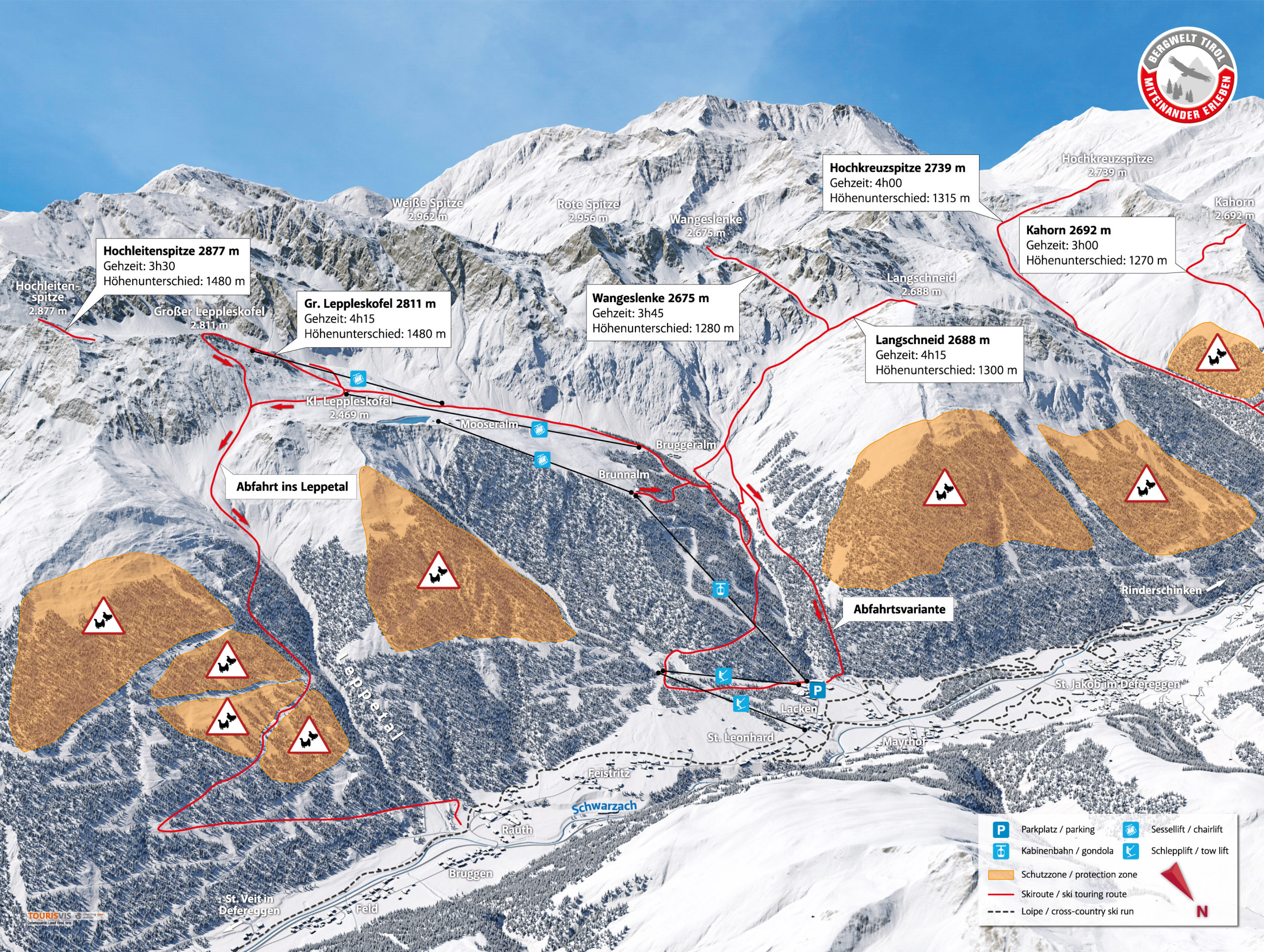 3D Panoramakarte - Skitourenlenkung Land Tirol - Defereggental Skizentrum