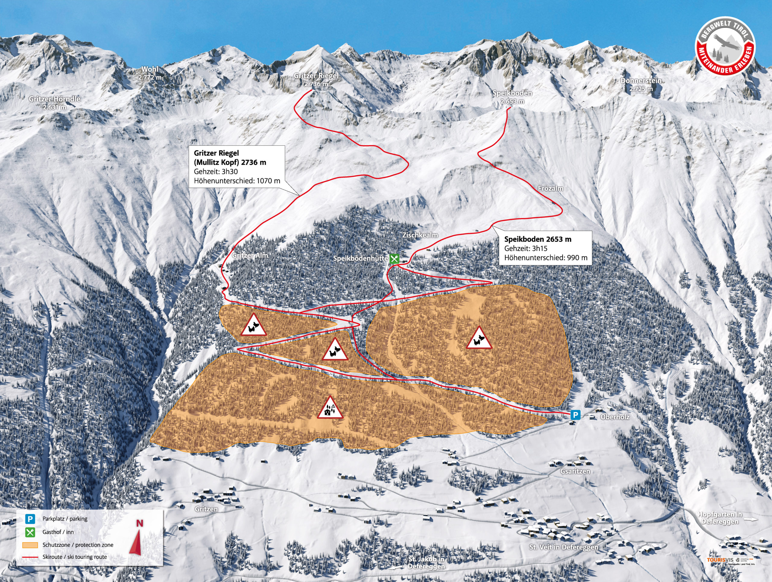 3D Panoramakarte - Skitourenlenkung Land Tirol - Defereggental Speikboden