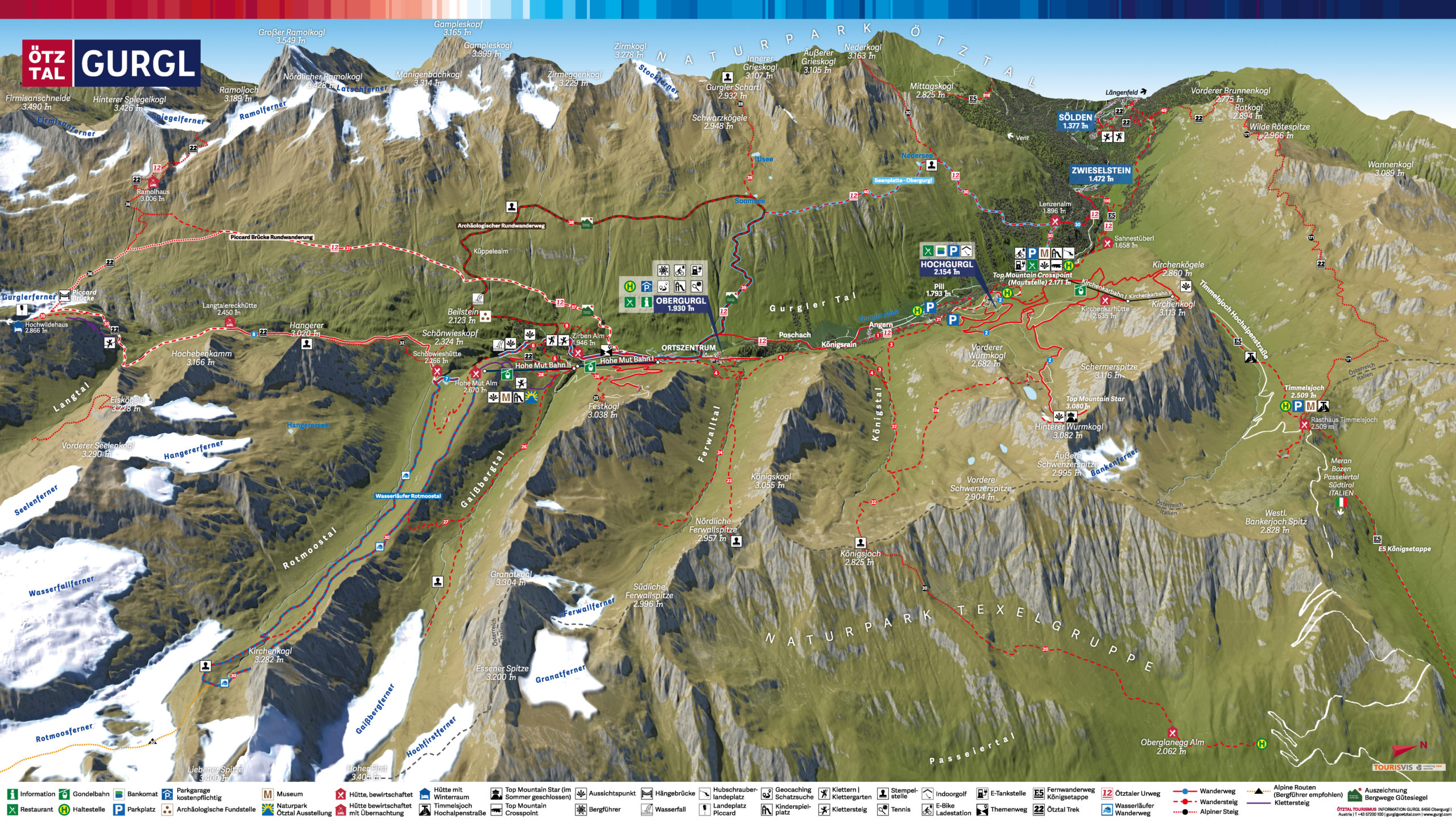 3D Panoramakarte Gurgl West Ötztal - Wandern und Mountainbike
