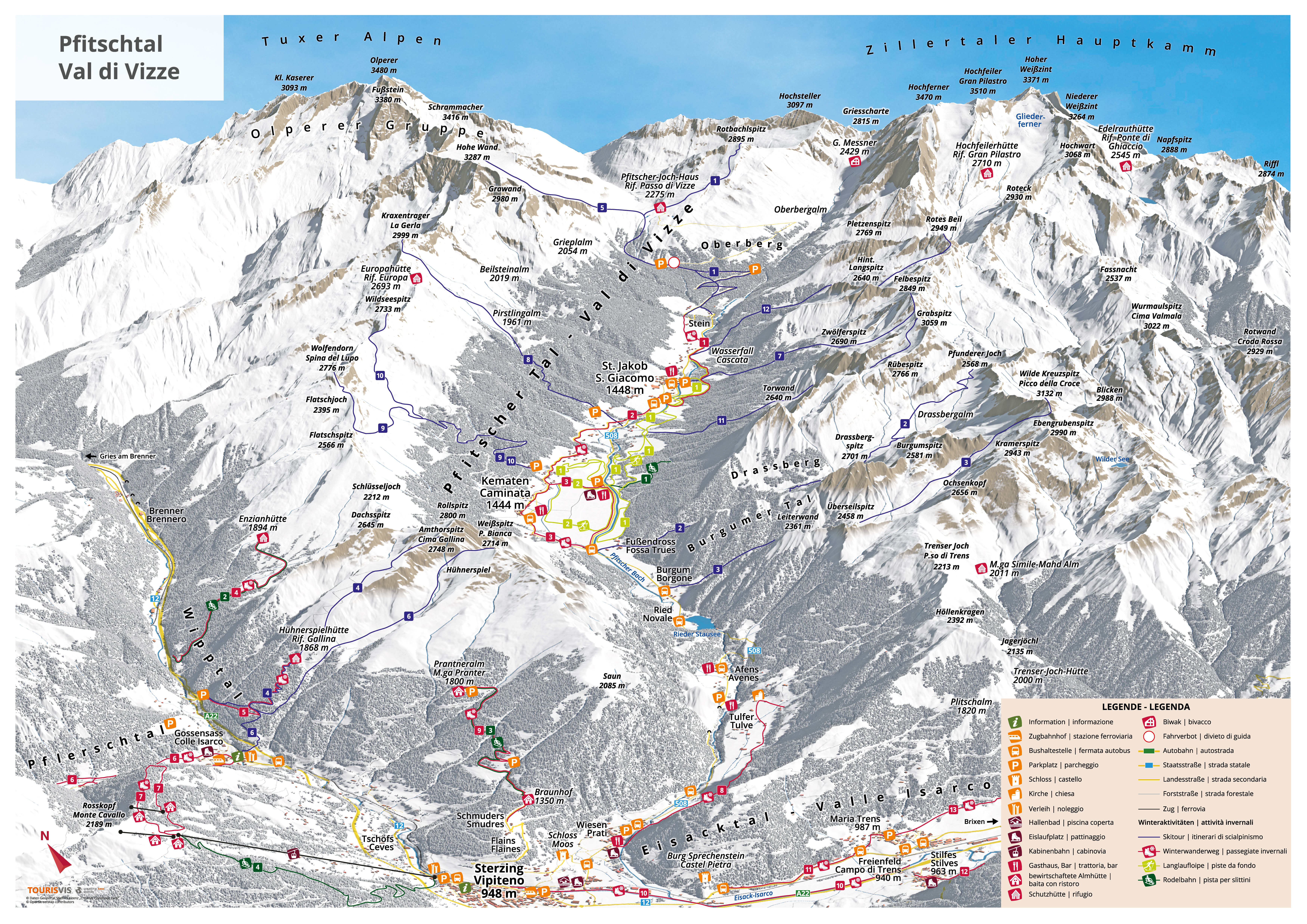 3D Panoramakarte Winter - Sterzing Pfitschtal Südtirol