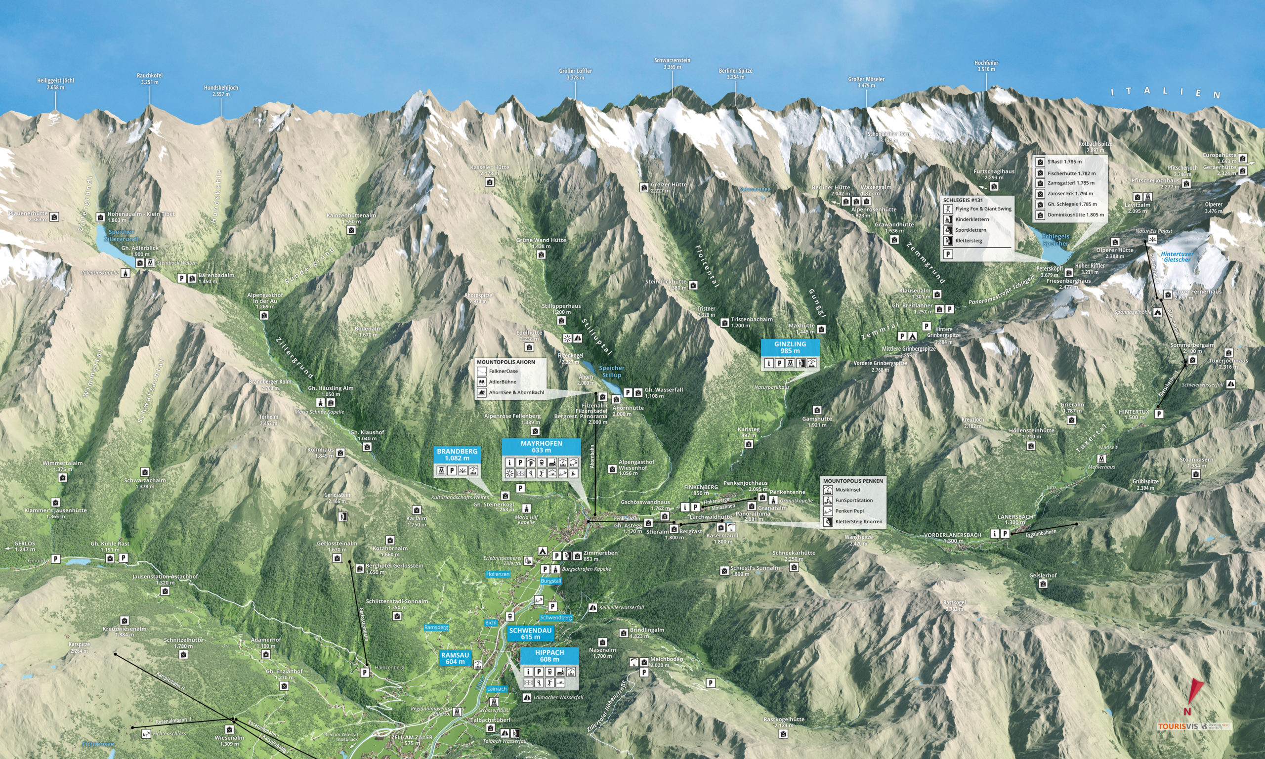 3D Panoramakarte Mayrhofen-Hippach Tirol