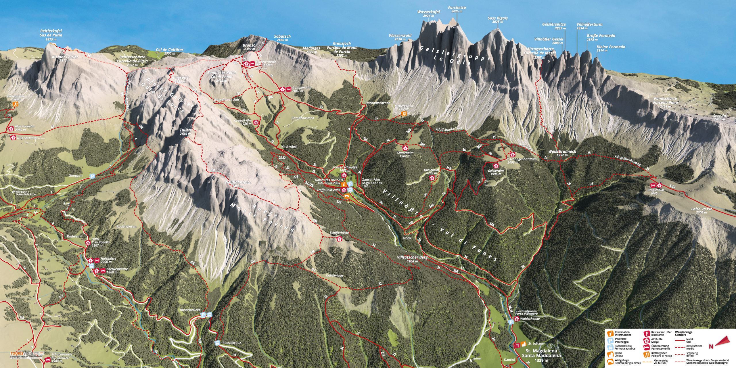 3D Panoramakarte Villnöss Südtirol - Wandern