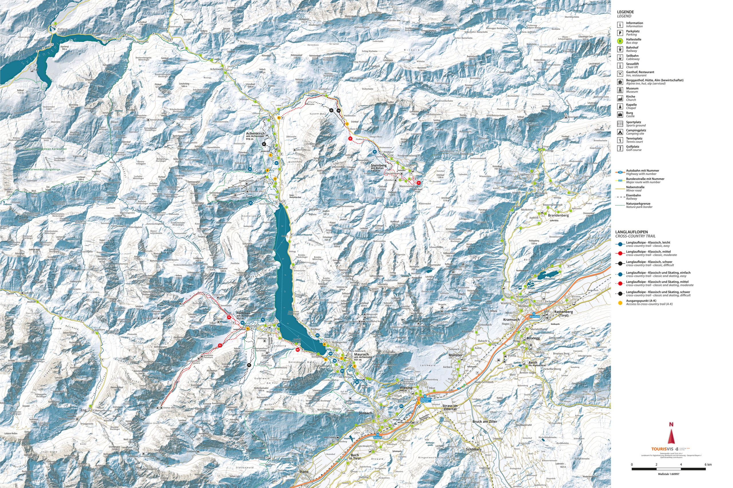 2D Winterkarte Achensee Tirol - Langlaufen und Skitouren