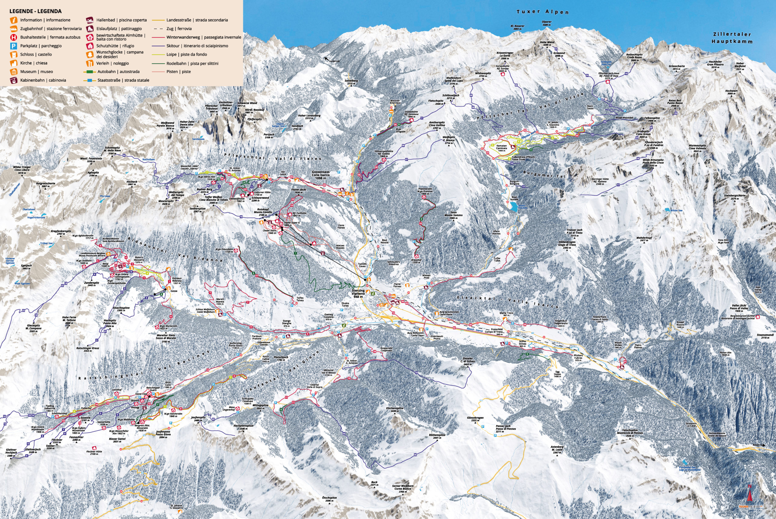 3D Panoramakarte Winter - Sterzing Regionsansicht