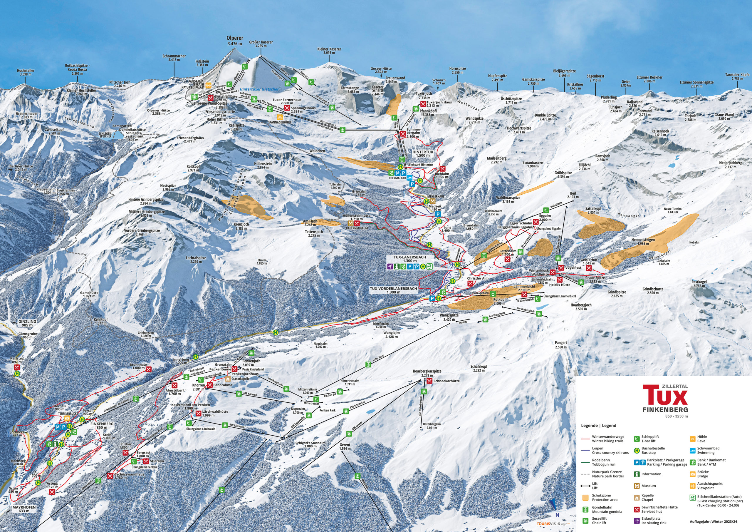3D Panoramakarte Winterpanorama Tux Tirol